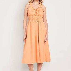 Old Navy Peach Gathered Midi Dress